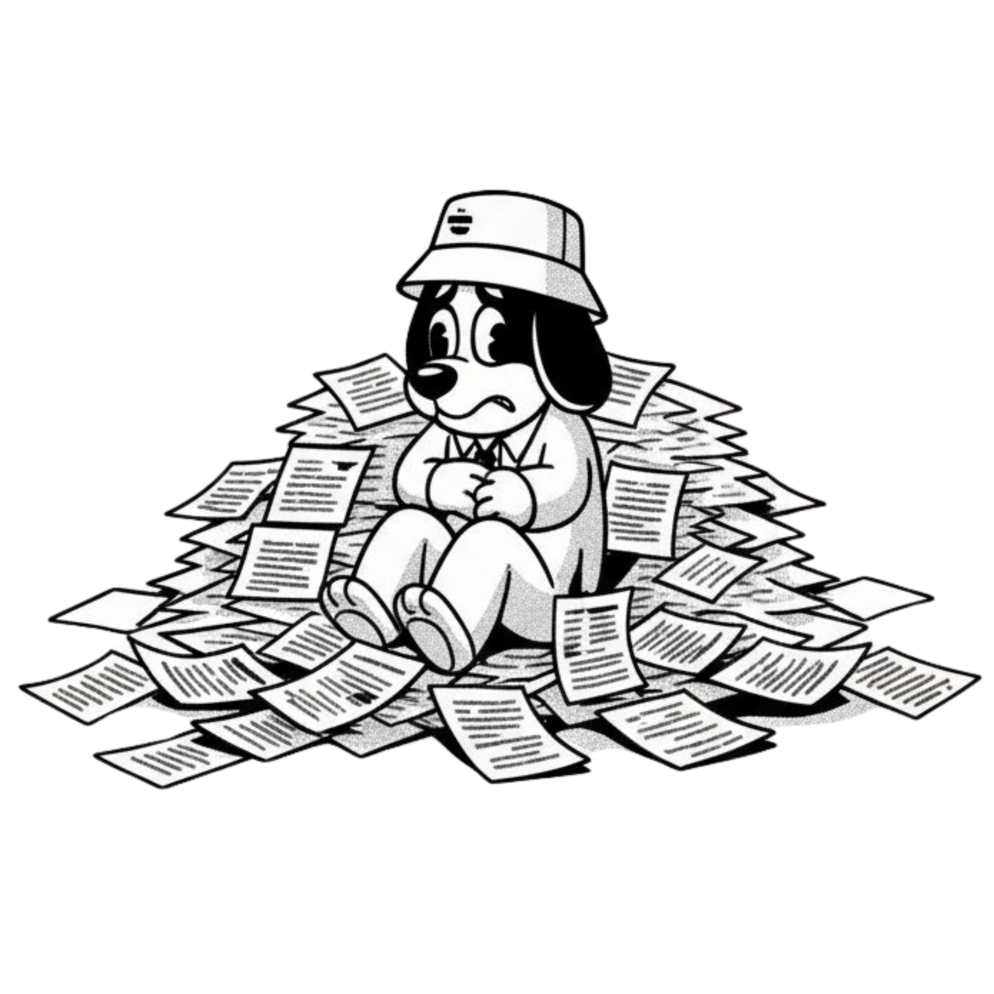 CHAOS: Total Audio Promo mascot overwhelmed by messy spreadsheets